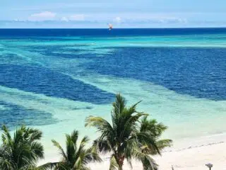 Egzotyczna plaża z palmami i turkusową wodą-idealny kite spot na wyjazdy kitesurfingowe KiteAway.